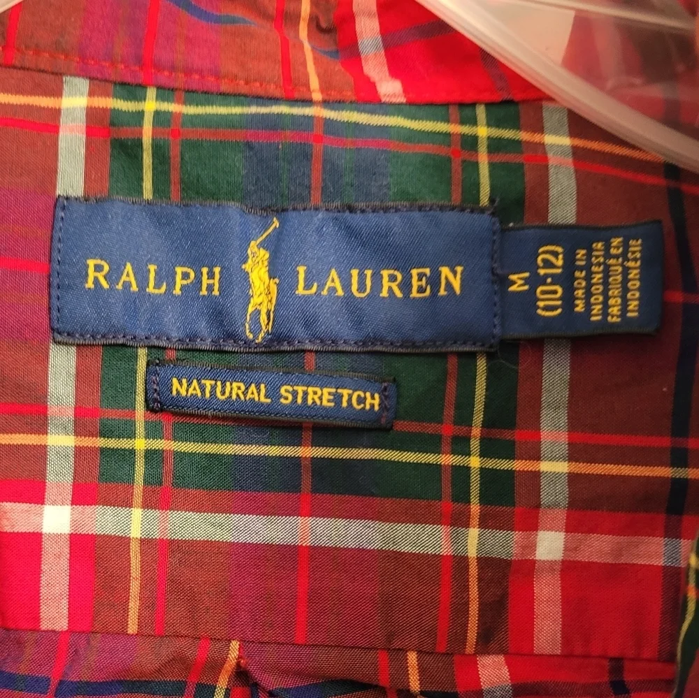 RALPH LAUREN Boys Medium 10/12 classic red plaid button-down long sleeve shirt